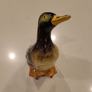 Vintage Duck Figurine - Green and Brown. Made In Italy